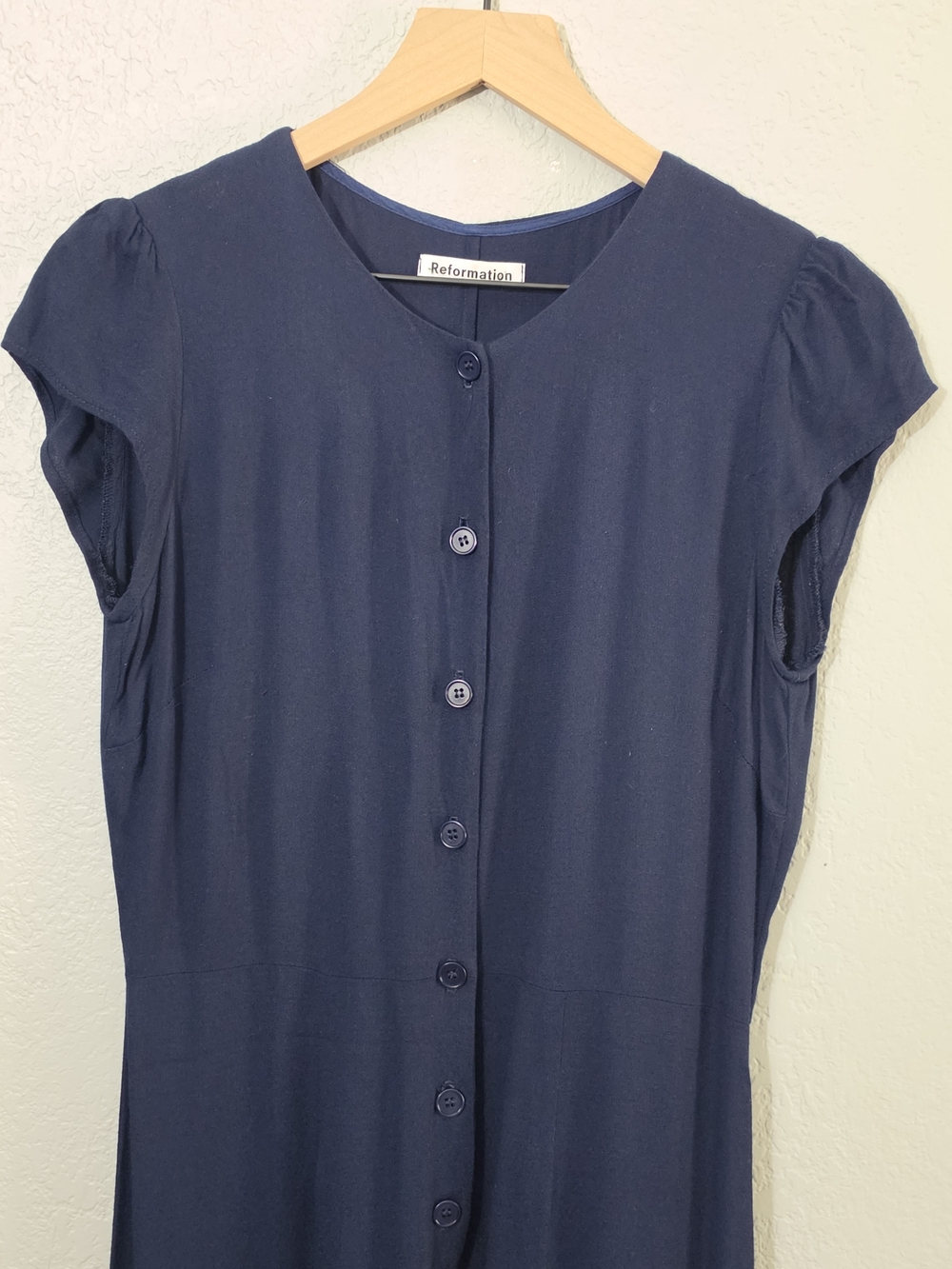 Reformation Marina Jumpsuit Navy Cap-Sleeve Button-Front Wide Leg Womens 8 - Picture 5 of 13